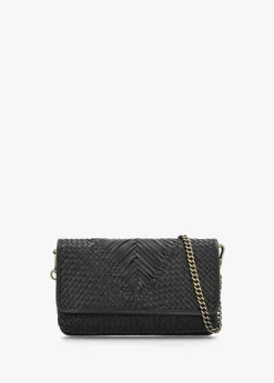 Viffie Black Leather Woven Cross-Body Bag
