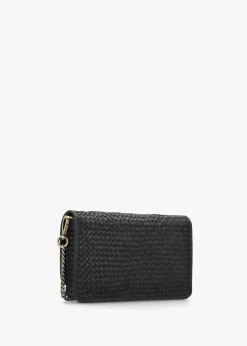 Viffie Black Leather Woven Cross-Body Bag