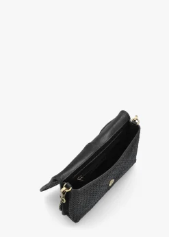 Viffie Black Leather Woven Cross-Body Bag
