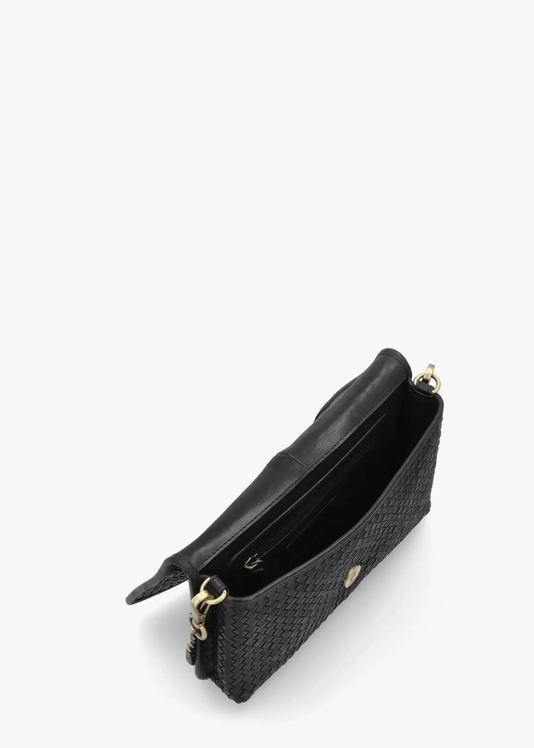 Viffie Black Leather Woven Cross-Body Bag