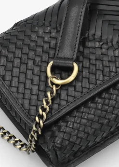 Viffie Black Leather Woven Cross-Body Bag