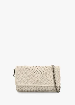 Viffie Cream Leather Woven Cross-Body Bag
