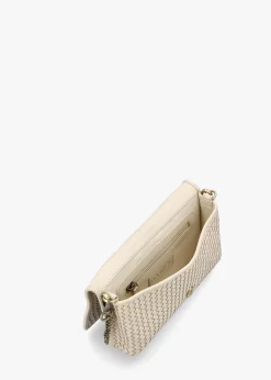 Viffie Cream Leather Woven Cross-Body Bag
