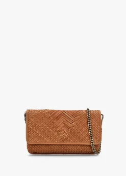 Viffie Tan Leather Woven Cross-Body Bag