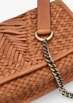 Viffie Tan Leather Woven Cross-Body Bag
