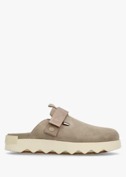 Viibe Omega Taupe Honey White Suede Clogs