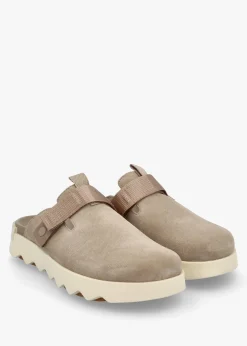Viibe Omega Taupe Honey White Suede Clogs
