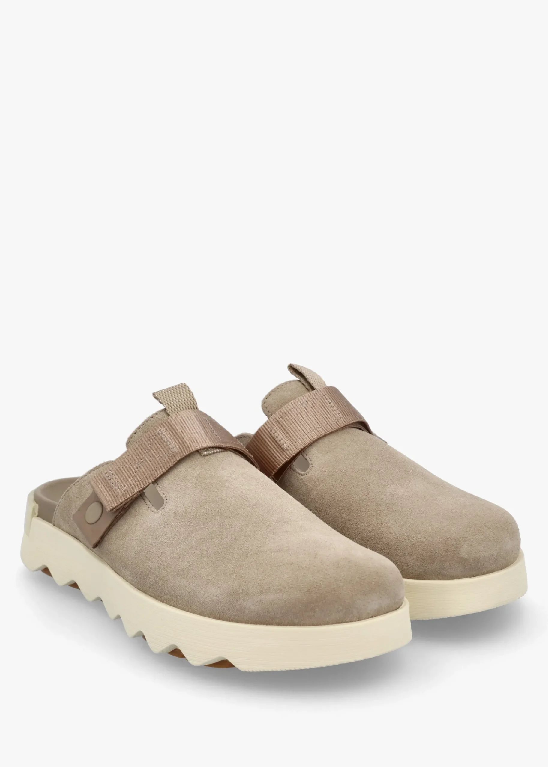 Viibe Omega Taupe Honey White Suede Clogs