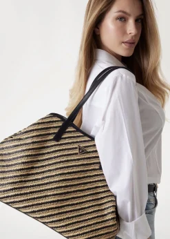 Vikky II Natural Black Beachy Tote Bag