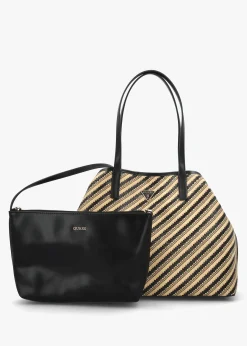 Vikky II Natural Black Beachy Tote Bag