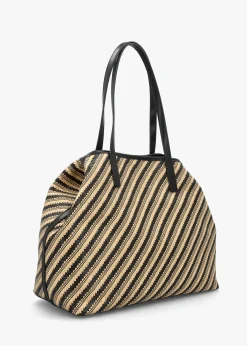 Vikky II Natural Black Beachy Tote Bag