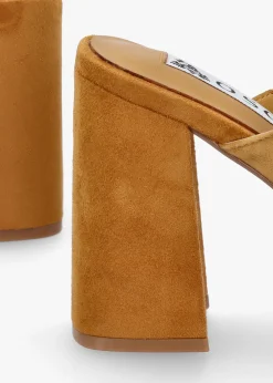 Villa Loki Mustard Suede Block Heel Mules