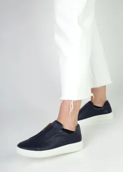 Viola Navy Tumbled Leather Low Profile Trainers