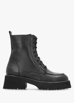 Virtus Black Leather Glitter Trim Ankle Boots