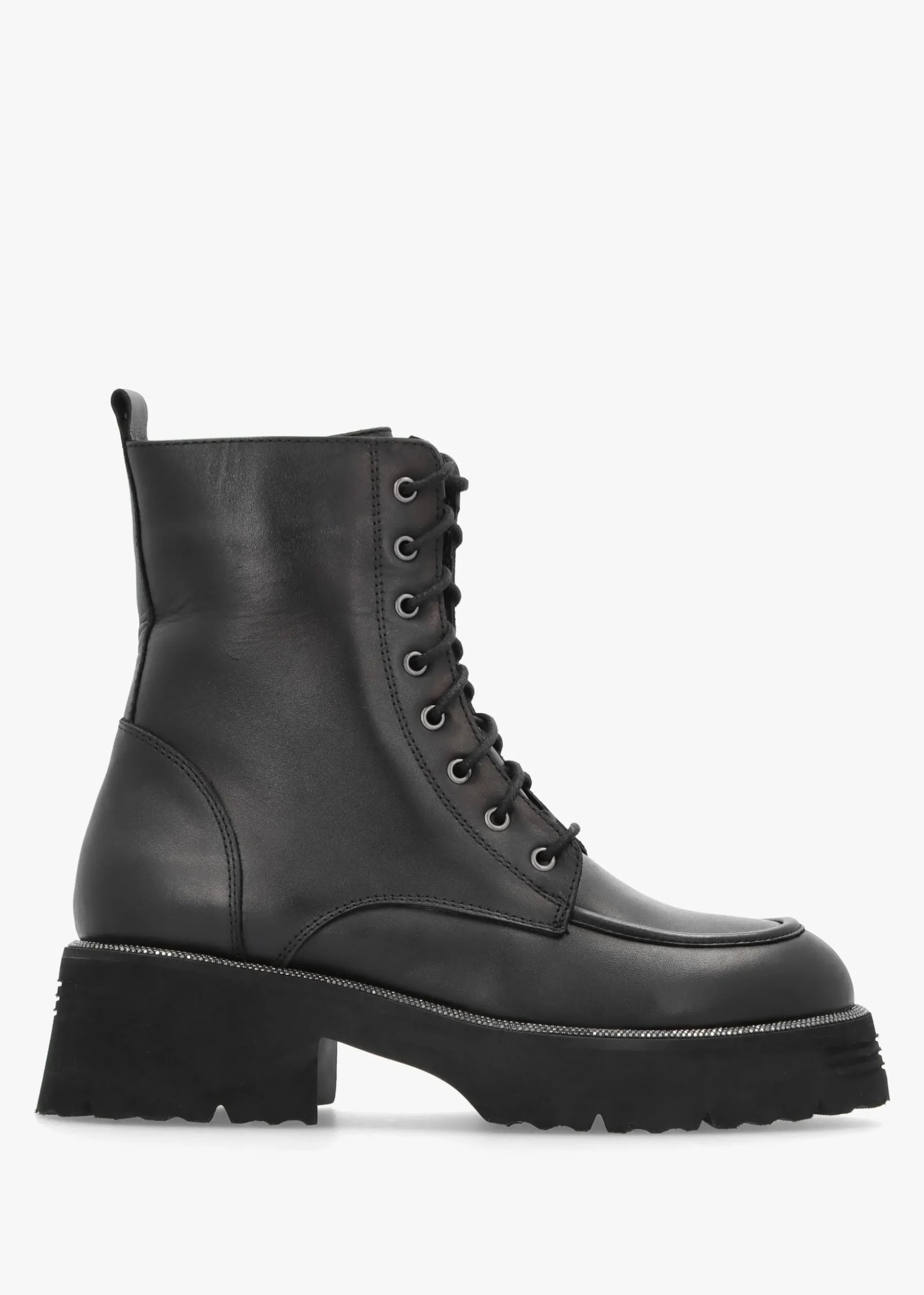 Virtus Black Leather Glitter Trim Ankle Boots