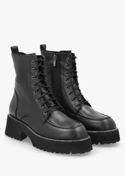 Virtus Black Leather Glitter Trim Ankle Boots