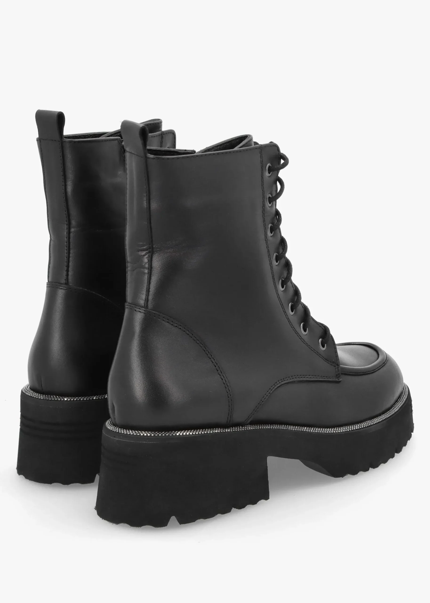 Virtus Black Leather Glitter Trim Ankle Boots