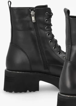 Virtus Black Leather Glitter Trim Ankle Boots