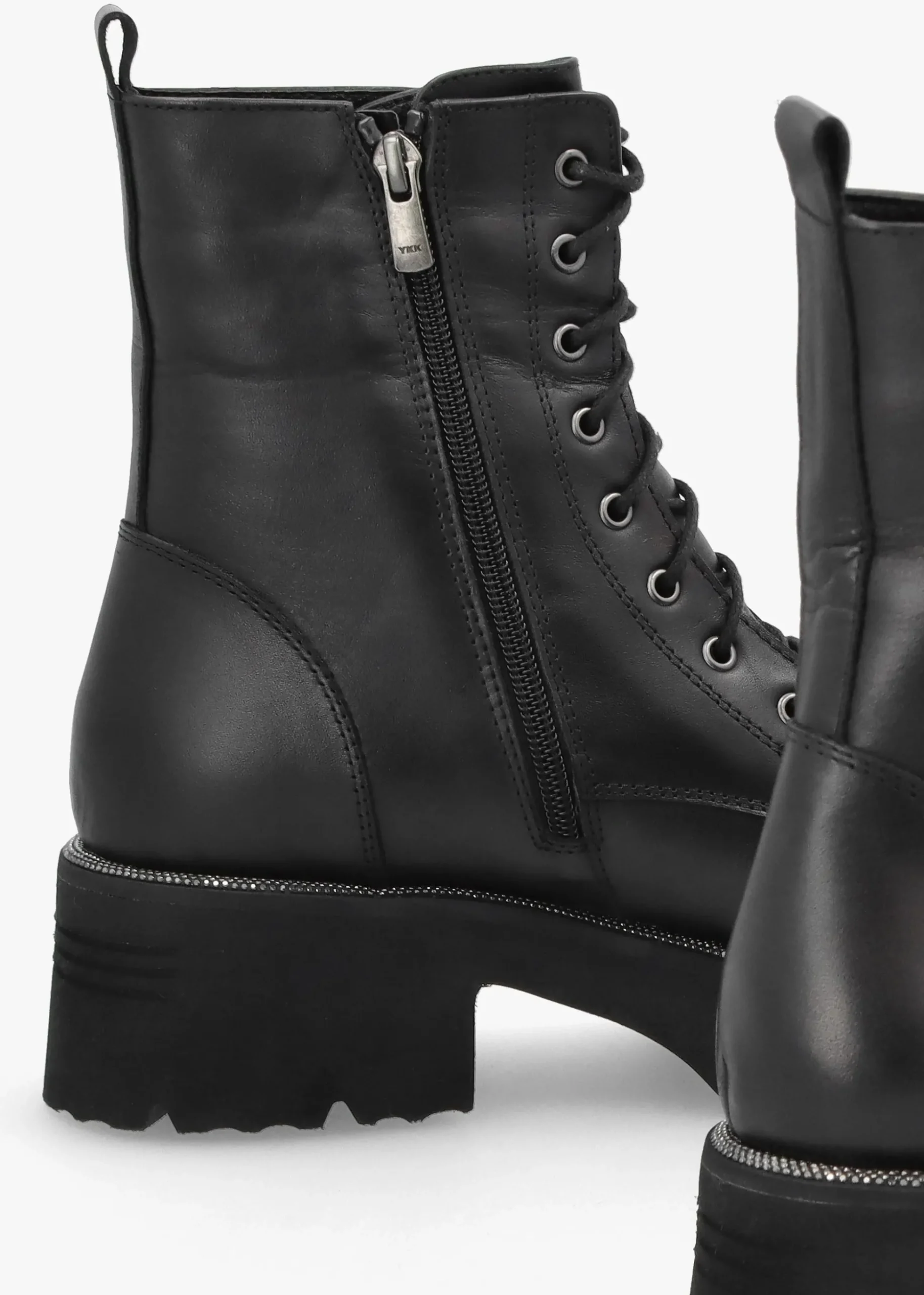 Virtus Black Leather Glitter Trim Ankle Boots