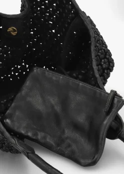 Vobo Slouchy Woven Black Leather Hobo Bag