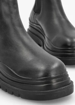 Wavy Black Tall Chelsea Boots