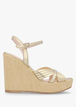 Wejavery Gold Leather Wedge Sandals