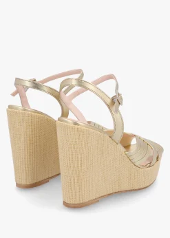 Wejavery Gold Leather Wedge Sandals