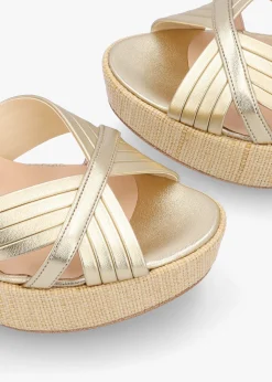 Wejavery Gold Leather Wedge Sandals