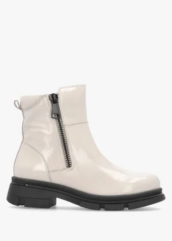 White Patent Leather Side Zip Ankle Boots