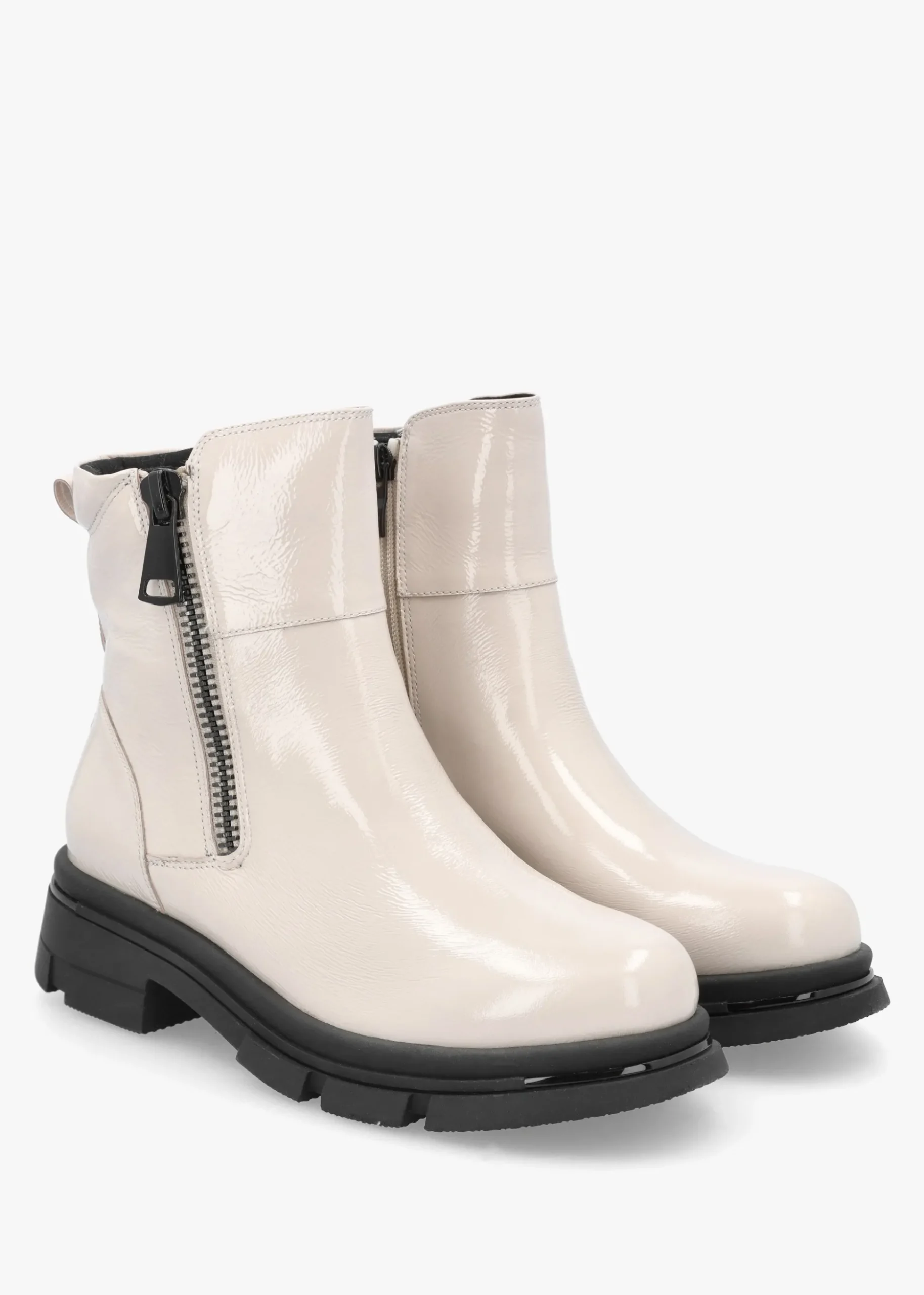 White Patent Leather Side Zip Ankle Boots