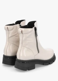 White Patent Leather Side Zip Ankle Boots
