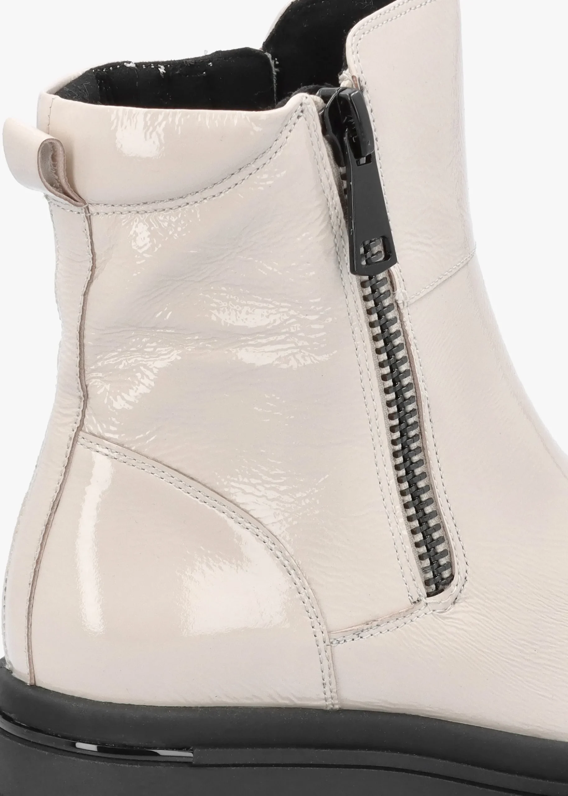 White Patent Leather Side Zip Ankle Boots