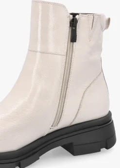 White Patent Leather Side Zip Ankle Boots