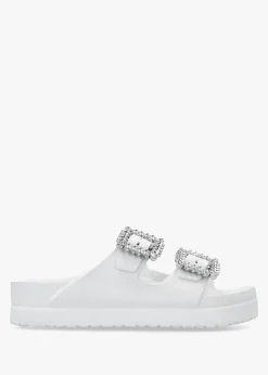 White Two Bar Embellished Mules