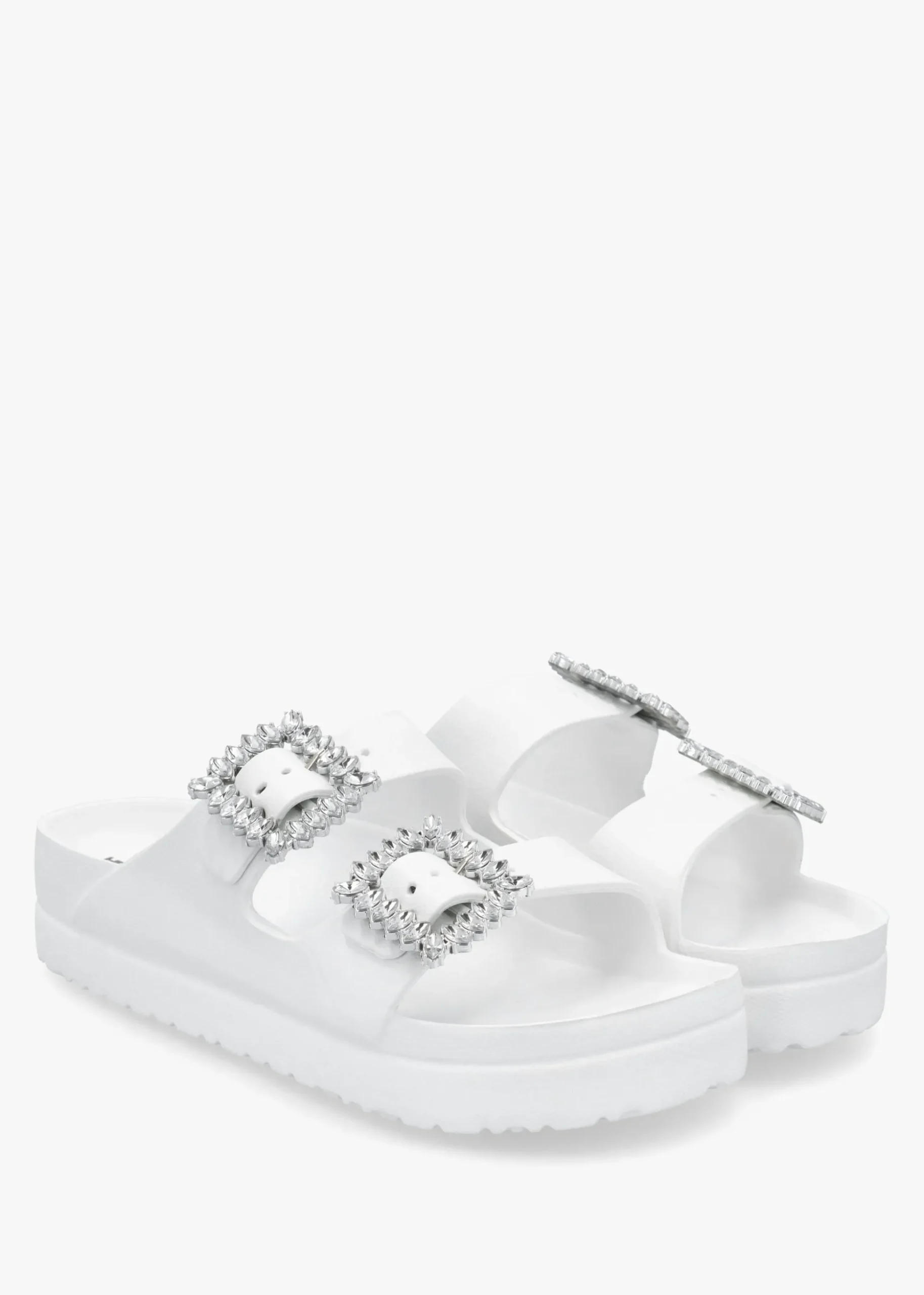 White Two Bar Embellished Mules
