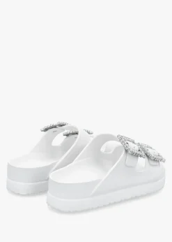 White Two Bar Embellished Mules