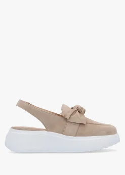 Winger Taupe Suede Knotted Sling Back Moccasins