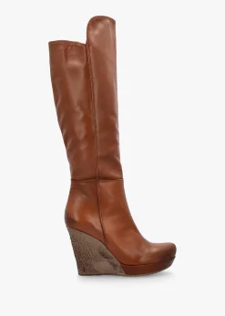Wisdom Tan Leather Knee High Wedge Boot