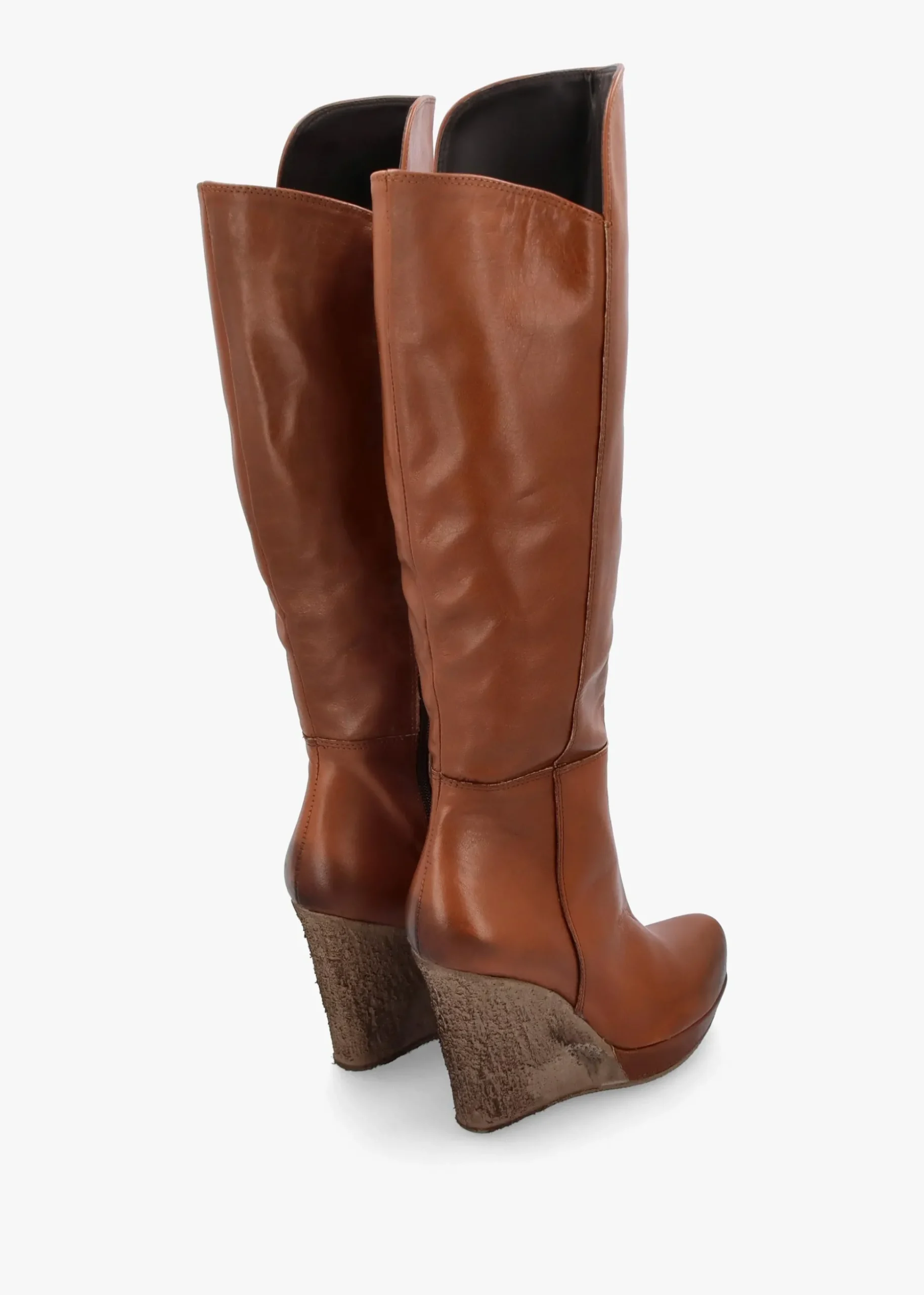 Wisdom Tan Leather Knee High Wedge Boot