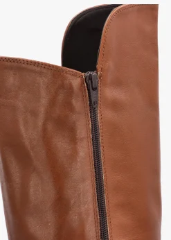 Wisdom Tan Leather Knee High Wedge Boot