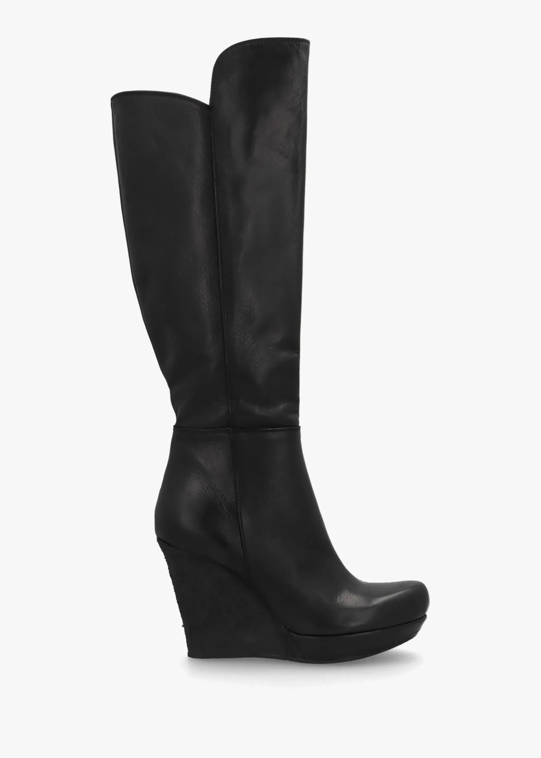 Wiser Black Leather Knee High Wedge Boots