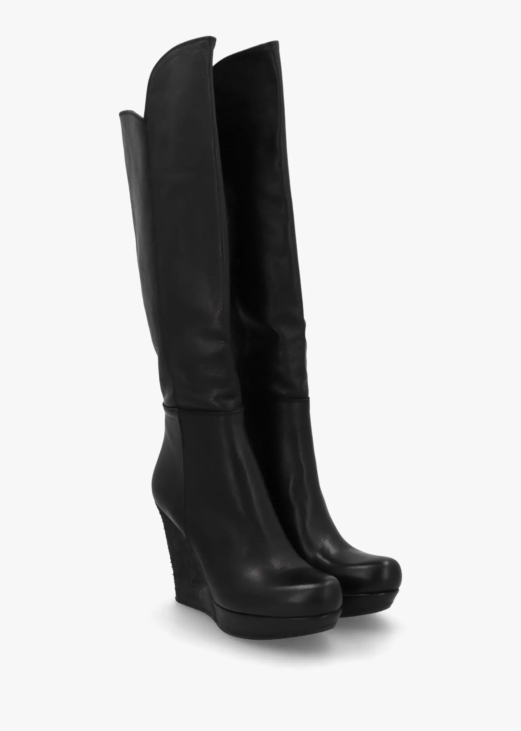 Wiser Black Leather Knee High Wedge Boots