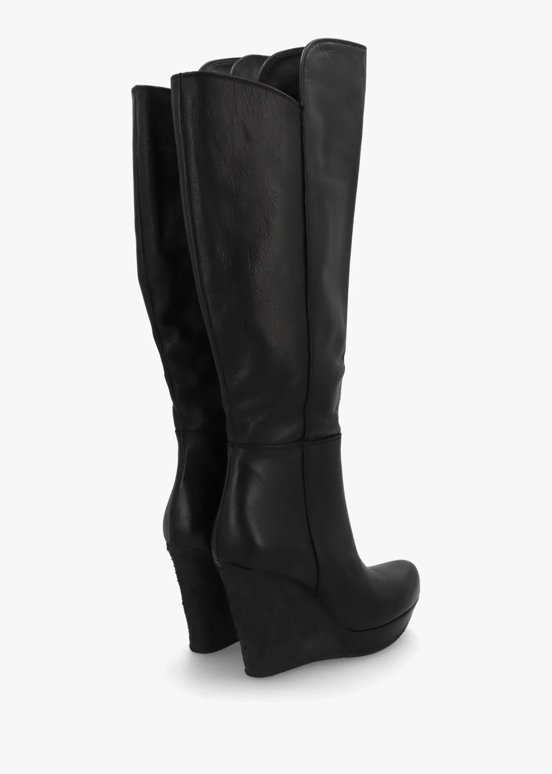 Wiser Black Leather Knee High Wedge Boots