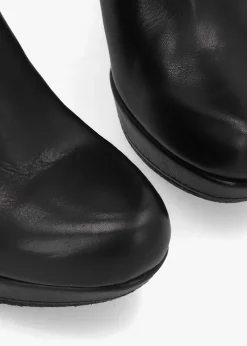 Wiser Black Leather Knee High Wedge Boots