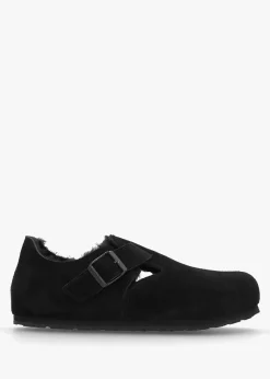 Women’s London Shearling Black Suede Clog Shoes