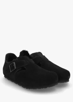 Women’s London Shearling Black Suede Clog Shoes