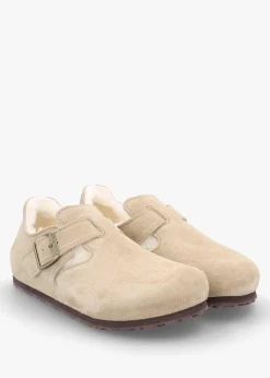 Women’s London Shearling Taupe Suede Clog Shoes