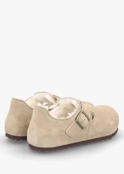 Women’s London Shearling Taupe Suede Clog Shoes