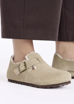 Women’s London Shearling Taupe Suede Clog Shoes