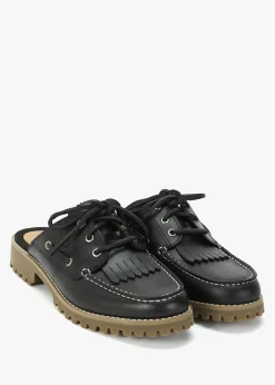 Women’s Noreen Black Leather Backless Mules